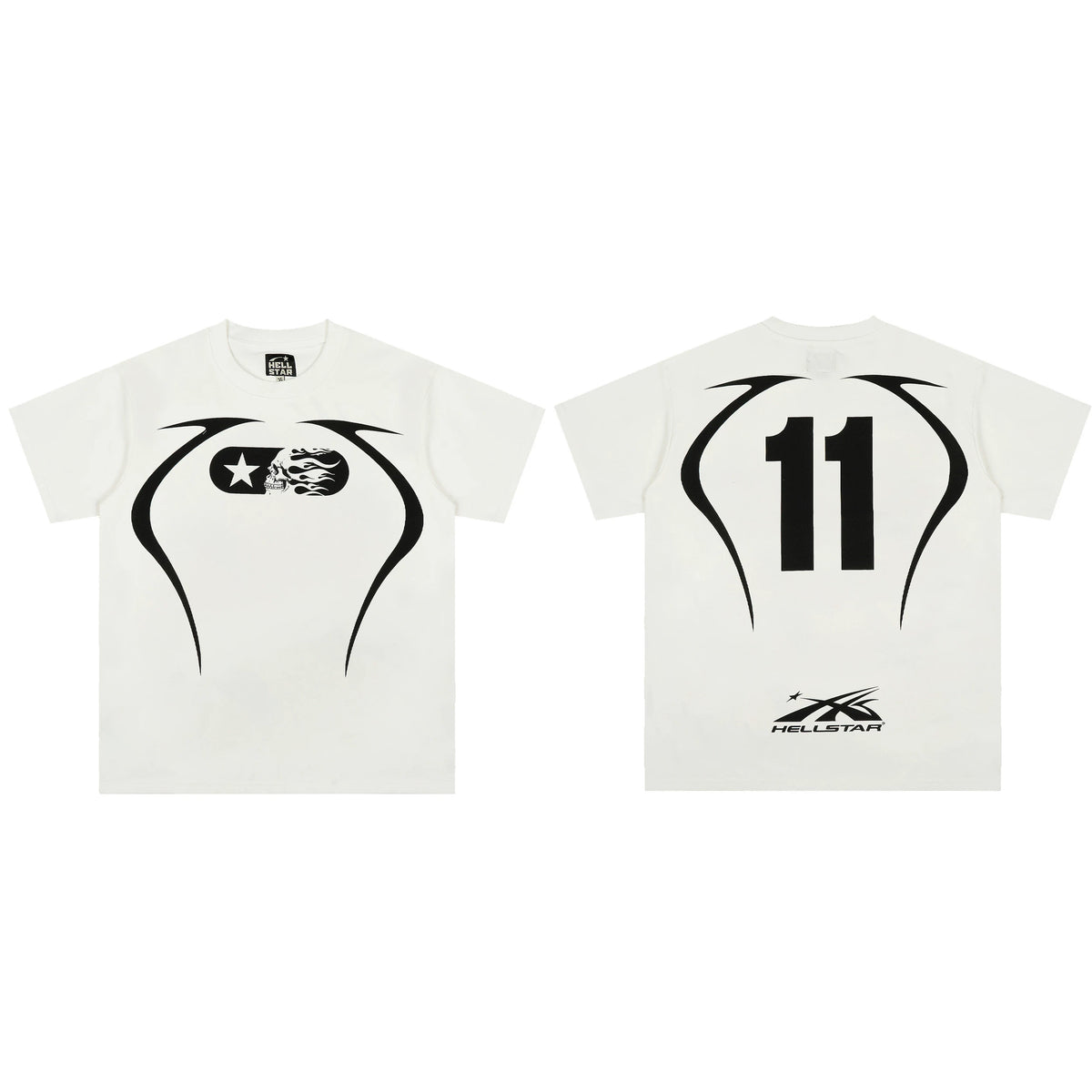 Hellstar 11 Jersey T-Shirt White - Skull Flame Star Capsule Graphic Number 11 Back Sporty Streetwear Tee