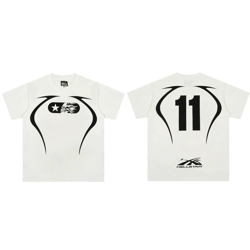 Hellstar 11 Jersey T-Shirt White - Skull Flame Star Capsule Graphic Number 11 Back Sporty Streetwear Tee