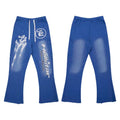Hellstar Vintage Faded Blue Totem Letter Print Flared Sweatpants