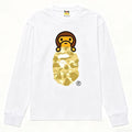 BAPE Style Baby Milo Peeking on Camo Ape Head Long-Sleeve Tee - White/Yellow