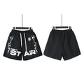 Hellstar Black Distressed Star Letter Flame Print Streetwear Loose Shorts