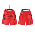 Hellstar Bright‑Red Curved Logo Streetwear Loose Casual Shorts