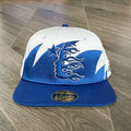Hellstar White‑Blue Contrast 3D Embroidery Flat Brim Snapback Cap