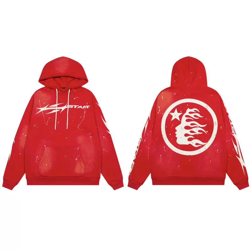Hellstar Studios Red Splash Ink Circular Flame Portrait Unisex Hoodie Sweatshirt  # 英文描述