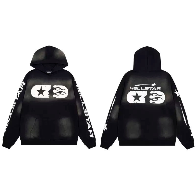 Hellstar Studios Black Cloud Wash Double Portrait Logo Unisex Hoodie Sweatshirt