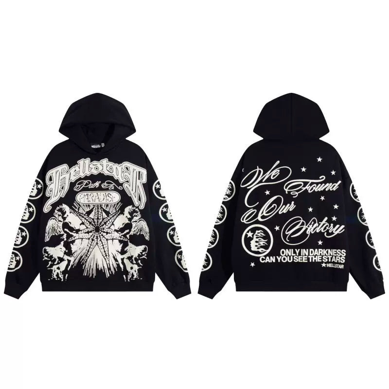 Hellstar Studios Black Gothic Angel Star Unisex Hoodie Sweatshirt