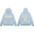 Hellstar Studios Sky Blue Cloud Wash Circular Flame Portrait Hoodie Unisex Sweatshirt