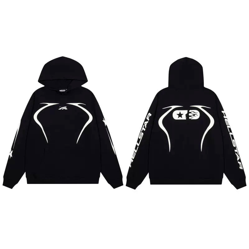 Hellstar Studios Black Curved Line Graphic Unisex Hoodie Sweatshirt  # 英文描述