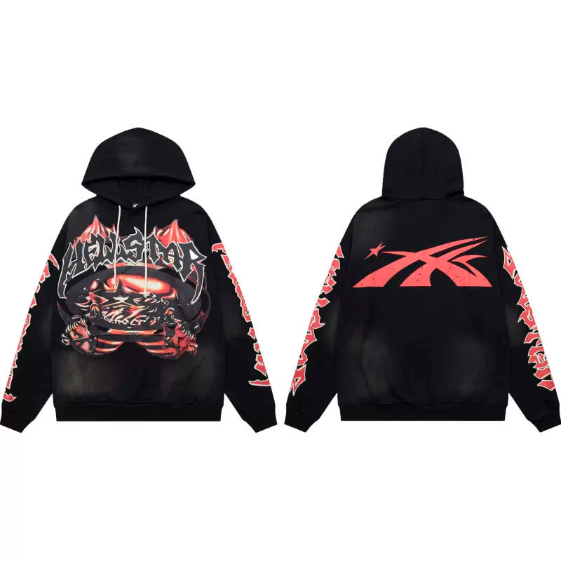 Hellstar Studios Black Cloud Wash Skeleton Graphic Unisex Hoodie Sweatshirt