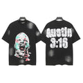 Hellstar Studios Austin 3:16 Portrait Vintage Washed Oversized T-Shirt Unisex Black Short Sleeve Tee