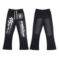 Hellstar Vintage Faded Black Totem Letter Print Flared Sweatpants