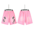 Hellstar Tribal Flame Print Vintage Washed‑Out Loose‑Fit Casual Pink Sweat Shorts With Pockets