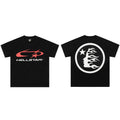 Hellstar Classic Logo T-Shirt Black - Red Star Swoosh Front Flame Face Circle Back Print Streetwear Tee