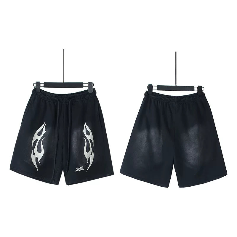 Hellstar Silver Flame Graphic Streetwear Loose Casual Shorts