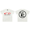 Hellstar Classic Logo T-Shirt White - Red Star Swoosh Front Flame Face Circle Back Print Streetwear Tee
