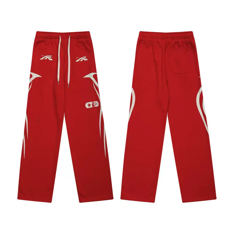 Hellstar Bright Red Abstract Graphic Wide‑Leg Sweatpants