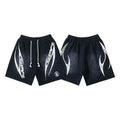Hellstar Navy Blue Blade Logo Print Streetwear Loose Shorts