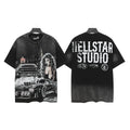 Hellstar Studios Vintage Wash City Muscle Car Lady Graphic Oversized T-Shirt Unisex Black Short Sleeve Tee