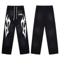 Hellstar Vintage Faded Black Abstract Ghost Graphic Wide‑Leg Sweatpants