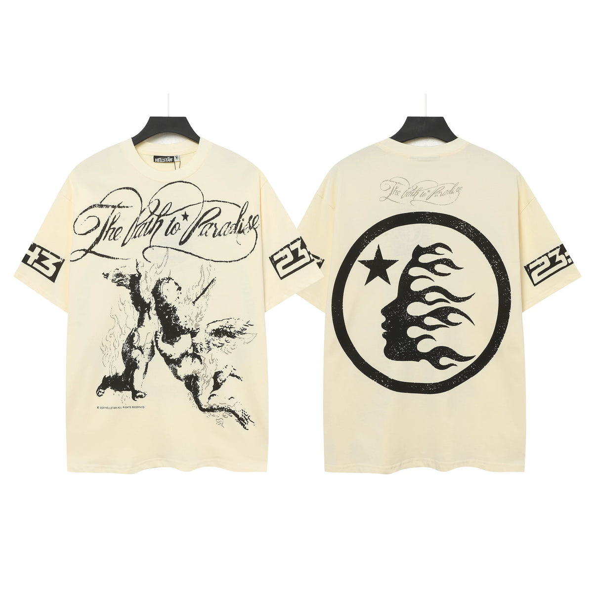 Hellstar Studios The Path to Paradise Angel Graphic Oversized T-Shirt Unisex Cream Short Sleeve Tee