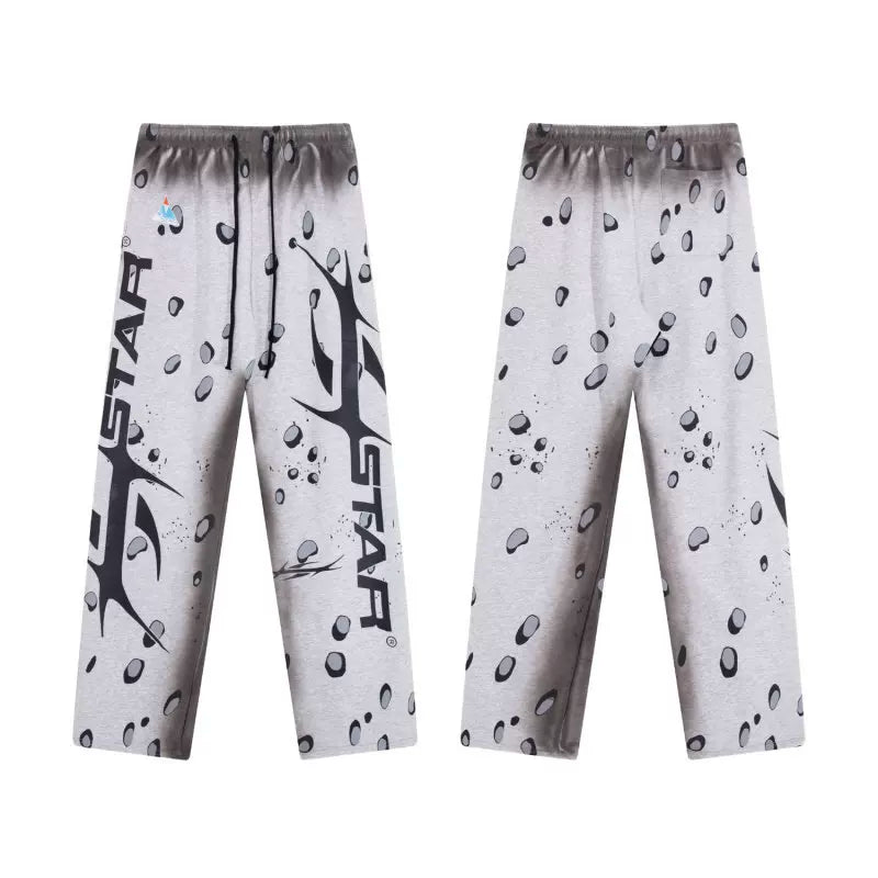 Hellstar Gradient Grey Spot‑Print Side Letter Abstract Graphic Wide‑Leg Sweatpants