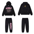SP5DER Web Graphic Pullover Hoodie and Sweatpants Matching Set - Black / Pink
