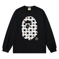 BAPE Style All-Over Cartoon Print Ape Head Long-Sleeve Tee - Black