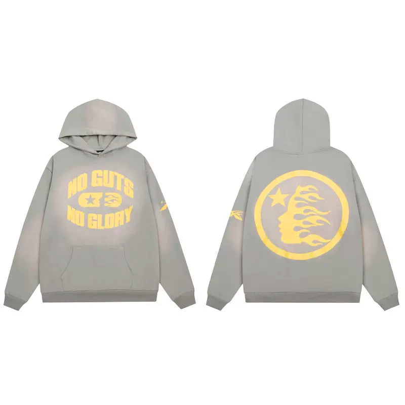 Hellstar Studios Gray No Guts No Glory Graphic Hoodie Unisex Sweatshirt