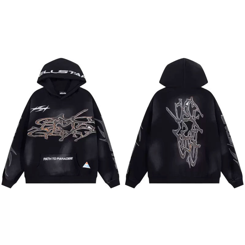 Hellstar Studios Black Cloud Wash Abstract Skeleton Unisex Hoodie Sweatshirt
