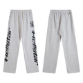 Hellstar Heather Grey Distressed Black Double‑Side Letter Logo Wide‑Leg Sweatpants