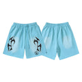 Hellstar Light‑Blue Tribal Logo Streetwear Loose Casual Shorts
