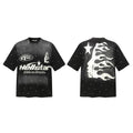 Hellstar Studios Starry Dot Flame Portrait Vintage Gradient Washed Oversized T-Shirt Unisex Black Short Sleeve Tee