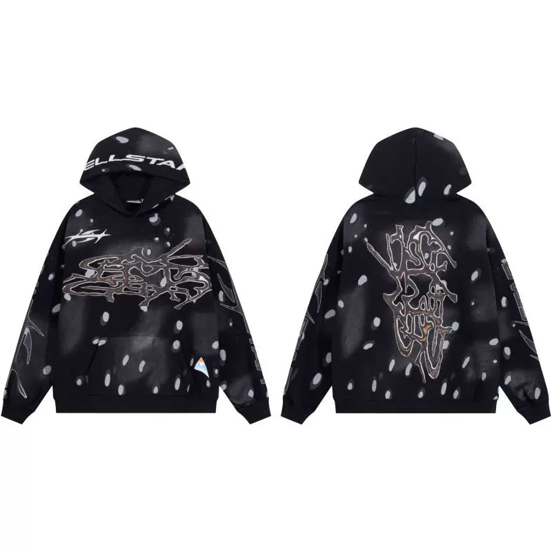 Hellstar Studios Black Splash Dot Abstract Skull Unisex Hoodie Sweatshirt