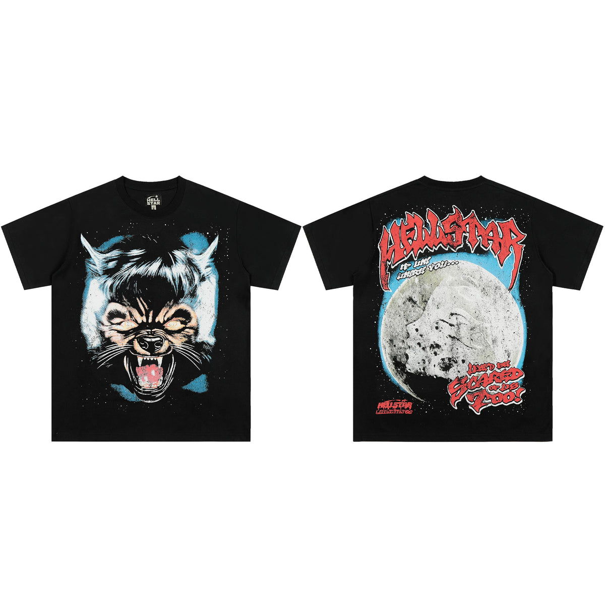 Hellstar Werewolf T-Shirt Black - Angry Wolf Face Full Moon Graphic Heavy Metal Horror Rock Streetwear Tee
