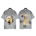 Hellstar Studios Headphone Screaming Portrait Vintage Washed Grey Oversized T-Shirt Unisex Short Sleeve Tee