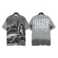 Hellstar Studios Vintage Wash City Muscle Car Girl Graphic Oversized T-Shirt Unisex Grey Short Sleeve Tee