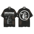 Hellstar Studios Sports Circular Flame Portrait Vintage Washed Oversized T-Shirt Unisex Black Short Sleeve Tee