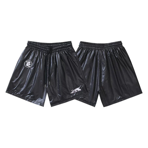Hellstar Black Shiny Glossy Logo Print Streetwear Loose Shorts