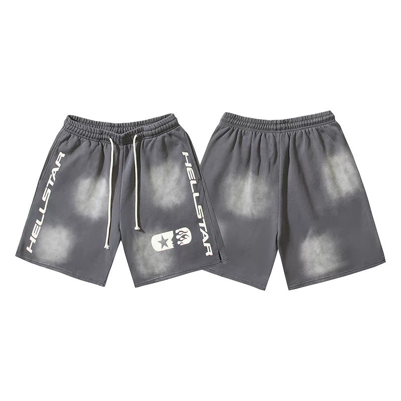 Hellstar Grey Cloud‑Wash Streetwear Loose Casual Shorts