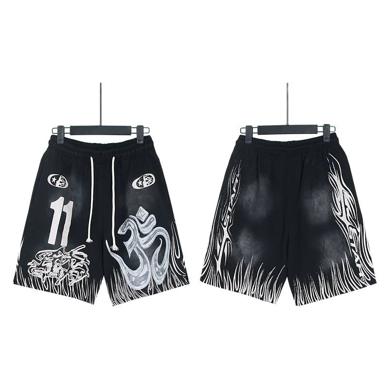 Hellstar Black Snake Number 11 Print Streetwear Loose Shorts