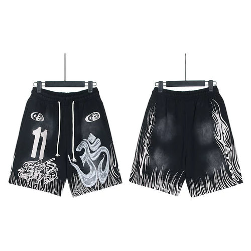 Hellstar Black Snake Number 11 Print Streetwear Loose Shorts