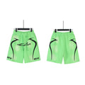 Hellstar Neon‑Green Curved Logo Streetwear Loose Casual Shorts