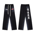 Vintage Faded Black Skull Graphic Wide‑Leg Sweatpants