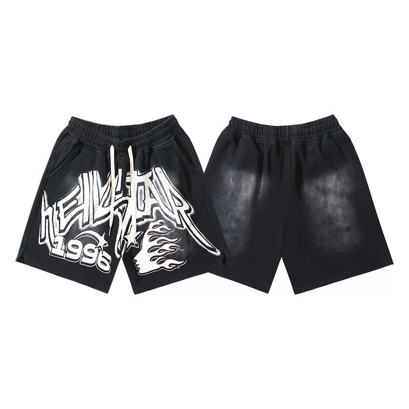 Hellstar Black 1996 Logo Print Streetwear Loose Shorts
