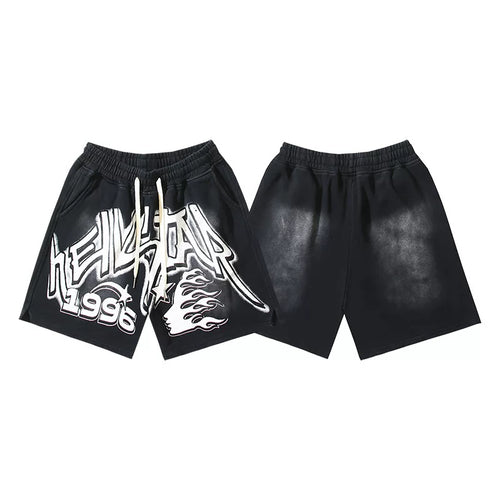Hellstar Black 1996 Logo Print Streetwear Loose Shorts