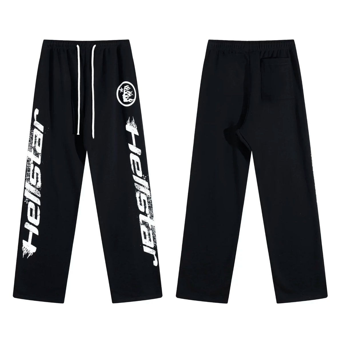 Hellstar Black Distressed Double‑Side Letter Logo Wide‑Leg Sweatpants