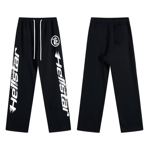 Hellstar Black Distressed Double‑Side Letter Logo Wide‑Leg Sweatpants