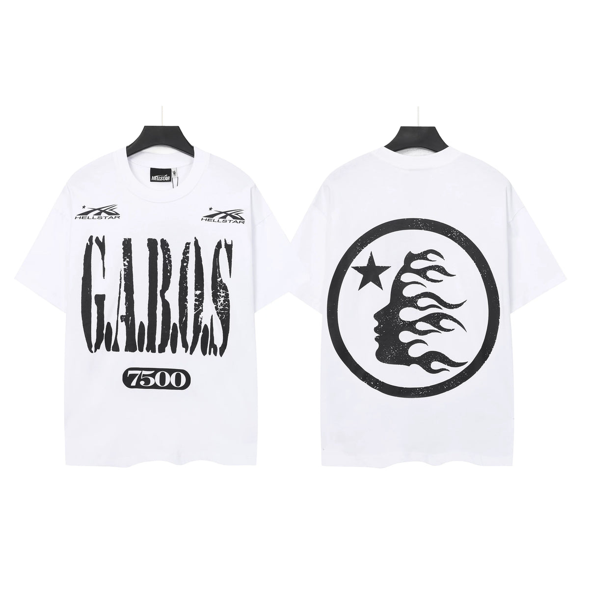 Hellstar Studios GABOS 7500 Distressed Graphic Oversized T-Shirt Unisex White Short Sleeve Tee