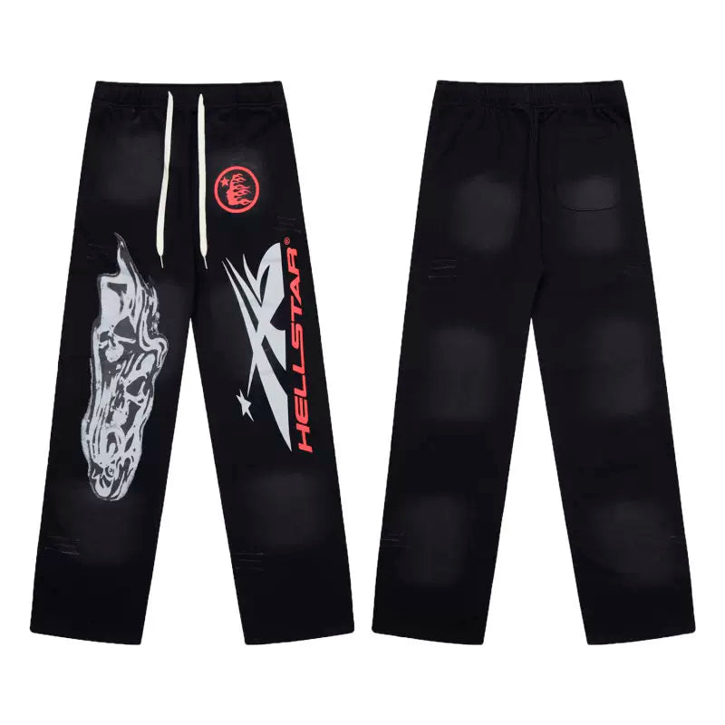 Hellstar Vintage Faded Black Skull Graphic Wide‑Leg Sweatpants