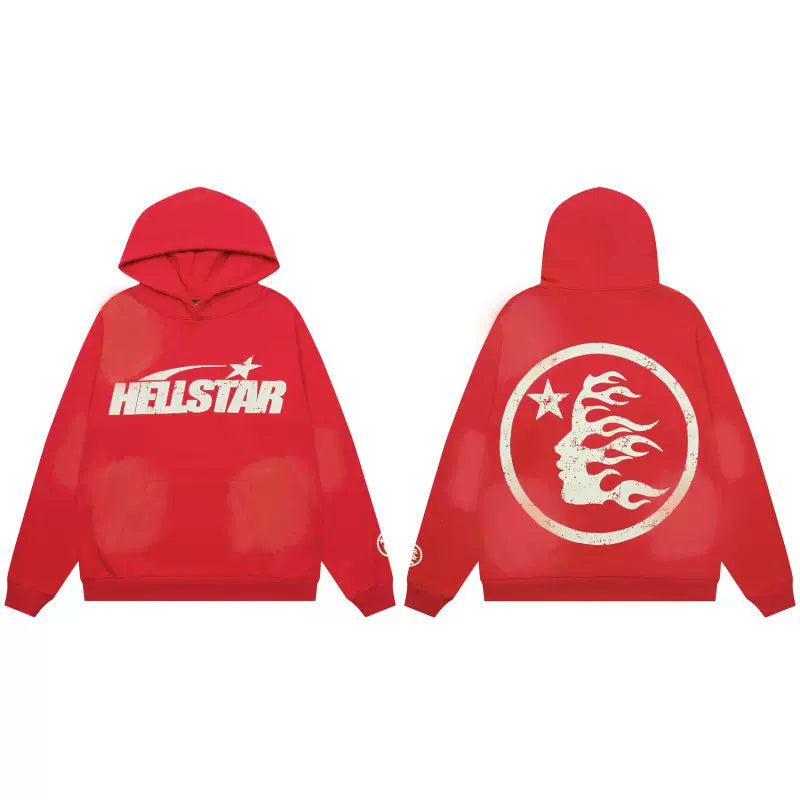 Hellstar Studios Red Cloud Wash Circular Flame Portrait Hoodie Unisex Sweatshirt